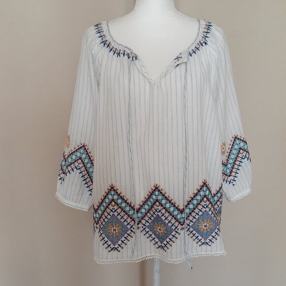 Johnny Was Tops - Johnny Was Embroidered Peasant Blouse